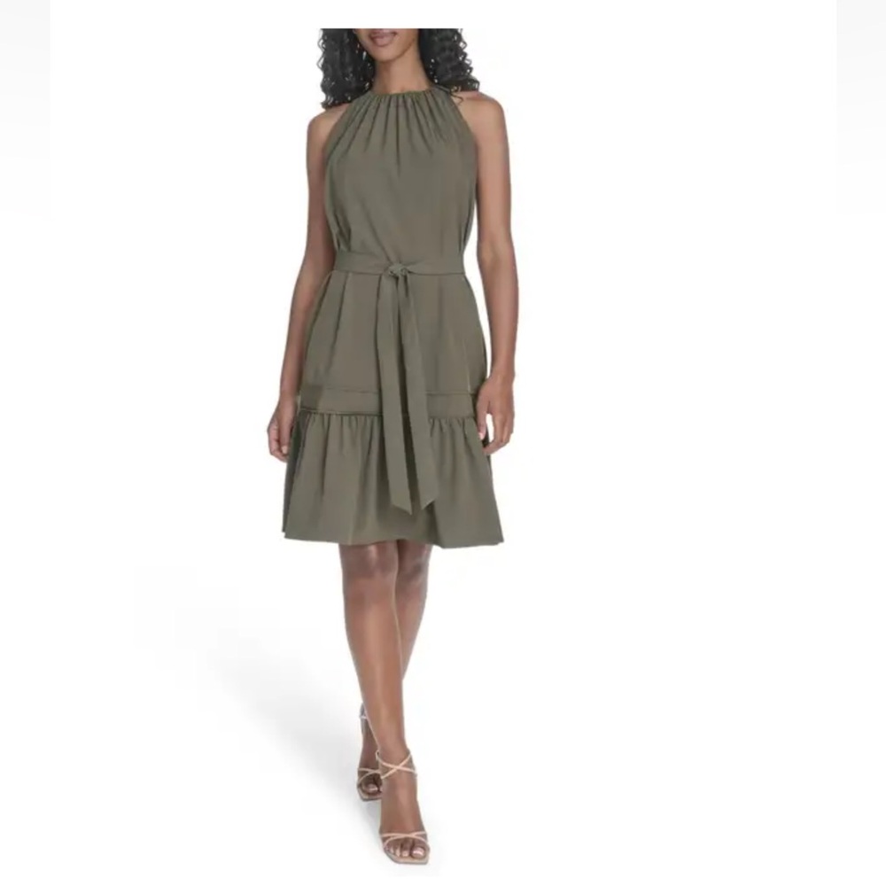 Calvin Klein Halter Neck Sleeveless Dress Caper Olive Green size 8